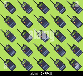 pattern portable walkie-talkie on a green background. flat vector illustration. Stock Vector