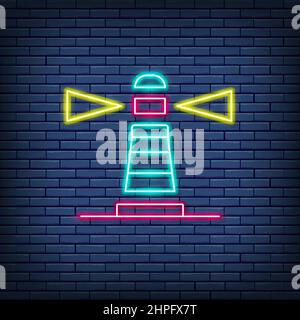 Vector lighthouse, beacon, warning sign, navigation, seamark neon sign. Stock Vector
