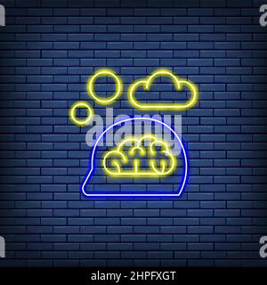 Vector think, thought, idea, mind, dream cloud, dialog neon sign. Stock Vector