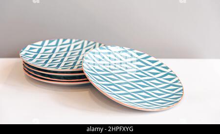 Close-up, set of stylish texture plates isolated. Stock Photo
