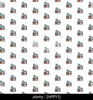 Vector oil factory, chemical plant, industrial building pattern with various icons. Stock Vector