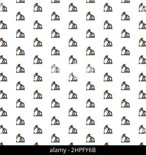 Vector oil rig, petrol station, pump jack pattern with various icons. Stock Vector