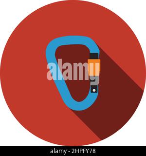 Alpinist Carabine Icon. Flat Circle Stencil Design With Long Shadow. Vector Illustration. Stock Vector