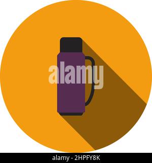 Alpinist Vacuum Flask Icon. Flat Circle Stencil Design With Long Shadow. Vector Illustration. Stock Vector