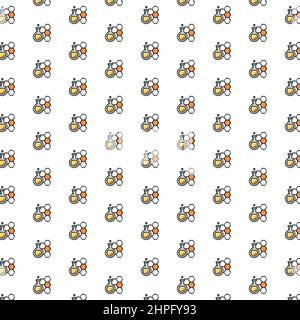 Vector chemical flask, test tube pattern with various icons. Stock Vector