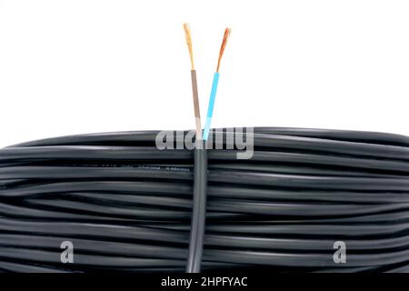 2 cores PVC insulated electrical cable suitable for wiring in machines and making extension cords. Stock Photo