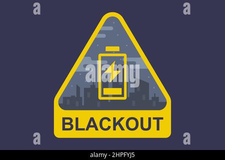 blackout sign on a city background. The battery is low. flat vector illustration. Stock Vector