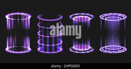 Circle portal. Energy laser glowing effects power round aura bright hole frames fantasy decent vector templates collection Stock Vector