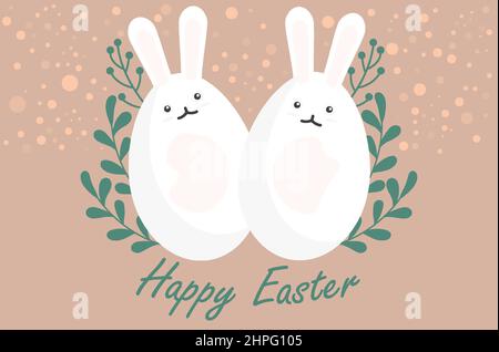 Cute Easter eggs and bunny ears. Animal holiday cartoon character in flat style Stock Vector