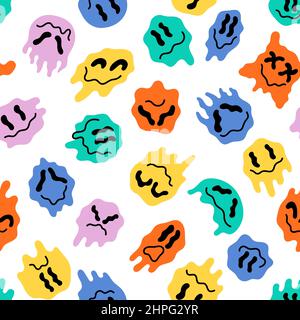 Colorful distorted emoji. Abstract melting faces surreal acid groovy ...