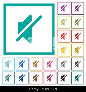 Mute solid flat color icons with quadrant frames on white background Stock Vector