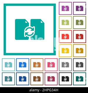 Swap documents solid flat color icons with quadrant frames on white background Stock Vector