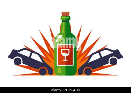 a drunk driver driving an accident on the road. Flat vector illustration isolated on white background. Stock Vector