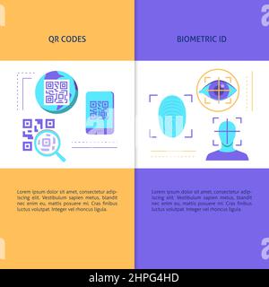 Digital identification concept banners template. Qr codes and biometric ID. Vector illustration. Stock Vector