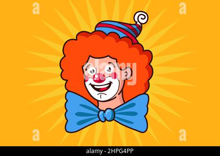 kind clown face with big bow tie. flat vector illustration of character. Stock Vector