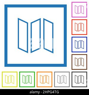 Collapsible map outline flat color icons in square frames on white background Stock Vector