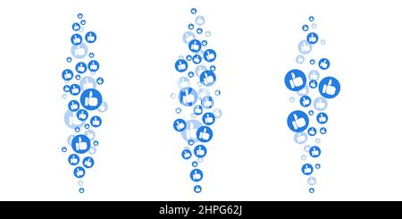 Likes and thumbs flying up for stories and live streams. Thumbs icons for social media ui. Vector illlustration isolated in white background Stock Vector