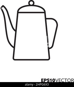 Coffee pot line icon. Outline symbol of hot drink and kitchenware. Beverage flat vector illustration. Stock Vector
