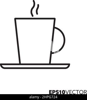 Coffe mug line icon. Outline symbol of hot drink and crockery. Kitchenware flat vector illustration. Stock Vector