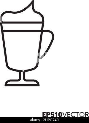 Irish coffee line icon. Outline symbol of hot drinks and coffee specialties. Kitchenware flat vector illustration. Stock Vector