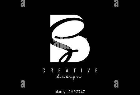 Black and white BS Letters logo with negative space. Letters B and S with geometric and handwritten typography. Creative Vector Illustration with lett Stock Vector