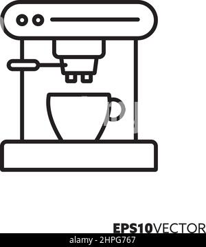 Espresso coffee machine line icon. Outline symbol of hot drinks and barista equipment. Kitchenware flat vector illustration. Stock Vector