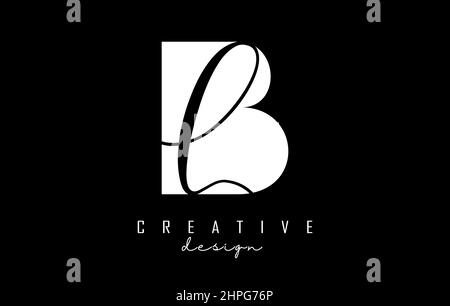 Black and white BL Letters logo with negative space. Letters B and L with geometric and handwritten typography. Creative Vector Illustration with lett Stock Vector