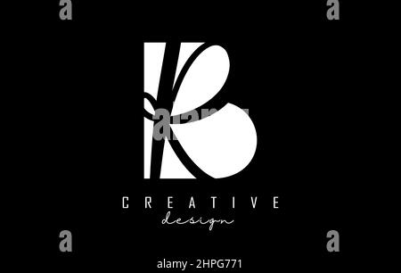 Black and white BR Letters logo with negative space. Letters B and R with geometric and handwritten typography. Creative Vector Illustration with lett Stock Vector