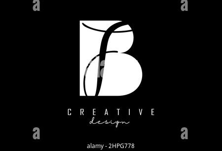 Black and white BF Letters logo with negative space. Letters B and F with geometric and handwritten typography. Creative Vector Illustration with lett Stock Vector