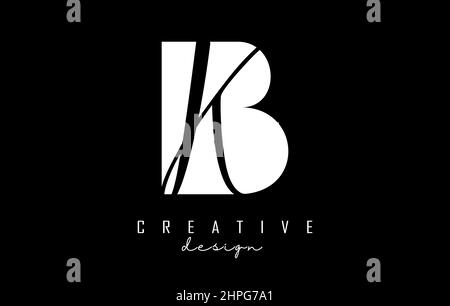 Black and white BK Letters logo with negative space. Letters B and K with geometric and handwritten typography. Creative Vector Illustration with lett Stock Vector