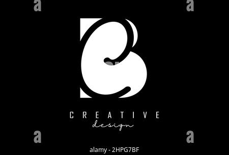 Black and white BC Letters logo with negative space. Letters B and C with geometric and handwritten typography. Creative Vector Illustration with lett Stock Vector