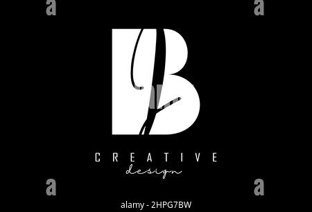Black and white BI Letters logo with negative space. Letters B and I with geometric and handwritten typography. Creative Vector Illustration with lett Stock Vector