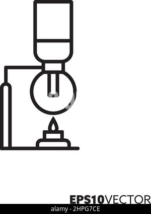 Siphon coffee brewing line icon. Outline symbol of coffee making equipment and hot drink preparation. Kitchenware flat vector illustration. Stock Vector
