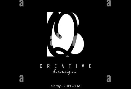Black and white BQ Letters logo with negative space. Letters B and Q with geometric and handwritten typography. Creative Vector Illustration with lett Stock Vector