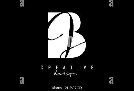 Black and white BJ Letters logo with negative space. Letters B and J with geometric and handwritten typography. Creative Vector Illustration with lett Stock Vector