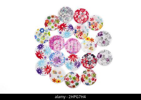 Color assorted of bright buttons on a white background. Stock Photo