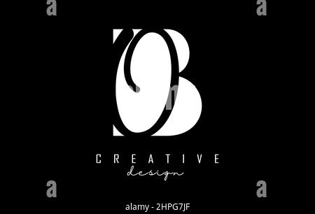 Black and white BO Letters logo with negative space. Letters B and O with geometric and handwritten typography. Creative Vector Illustration with lett Stock Vector