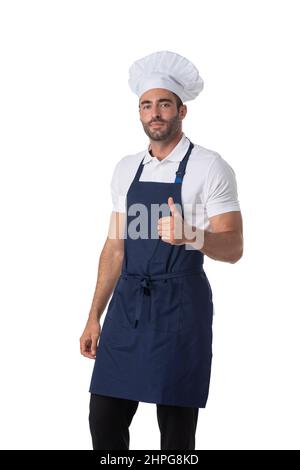 Portrait of cheerful joyful chef cook in beret and apron outfit looking at camera isolated on white background Stock Photo