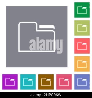 Tab folder outline flat icons on simple color square backgrounds Stock Vector