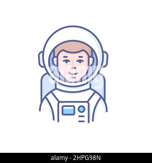 Astronaut - modern line design style icon on white background. Neat detailed image of conqueror of outer space in a spacesuit. Exploration of extrater Stock Vector
