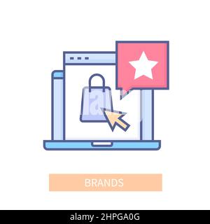 Brands - modern colored line design style icon on white background. Neat detailed image of famous designer bag that can be bought online for home deli Stock Vector