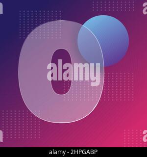 Glass morphism effect. Transparent frosted acrylic shape number 0on purple blue gradient bacground Realistic glassmorphism matte plexiglass rectangle Stock Vector