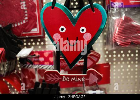 Moscow, Russia, October 2019: Sale of interior decorations for Valentines Day. Stock Photo