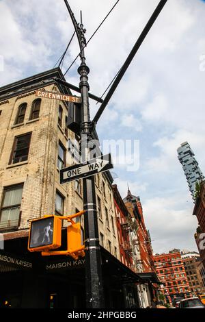 NEW YORK, NY, , USA - APRIL 30, 2019: View from Greenwich street at Tribeca West Historic District in New York City Stock Photo