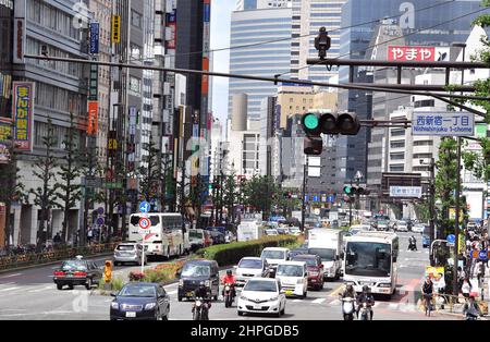 traffic in main street Shinjuku Tokyo Japan Stock Photo