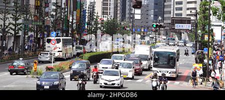 traffic in main street Shinjuku Tokyo Japan Stock Photo