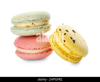 Colorful sweet macaroons isolated on white background Stock Photo