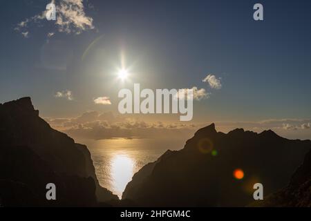 Sunset over the Atlantic ocean from Tenerife in the Canary Islands Stock Photo