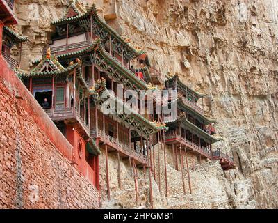 The Hanging Temple, also Hanging Monastery or Xuankong Temple is a temple built into a cliff on Mount Heng, near Datong City, Shanxi, China Stock Photo