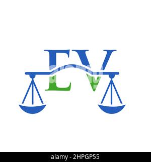 Law Firm Letter EV Logo Design. Lawyer, Law Attorney Lawyer Service, Law Office, Scale. Law Firm Logo On Letter EV Vector Sign Stock Vector